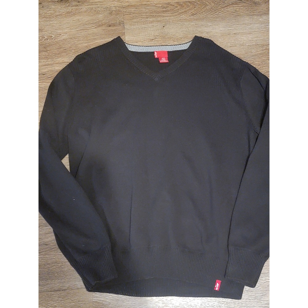 Levis V-Neck Sweater Soft Knit Pullover Casual Everyday Black Medium
